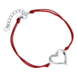 Bratara cu snur rosu si pandantiv argint inima cu pietre DiAmanti Z1174BR_R-DIA